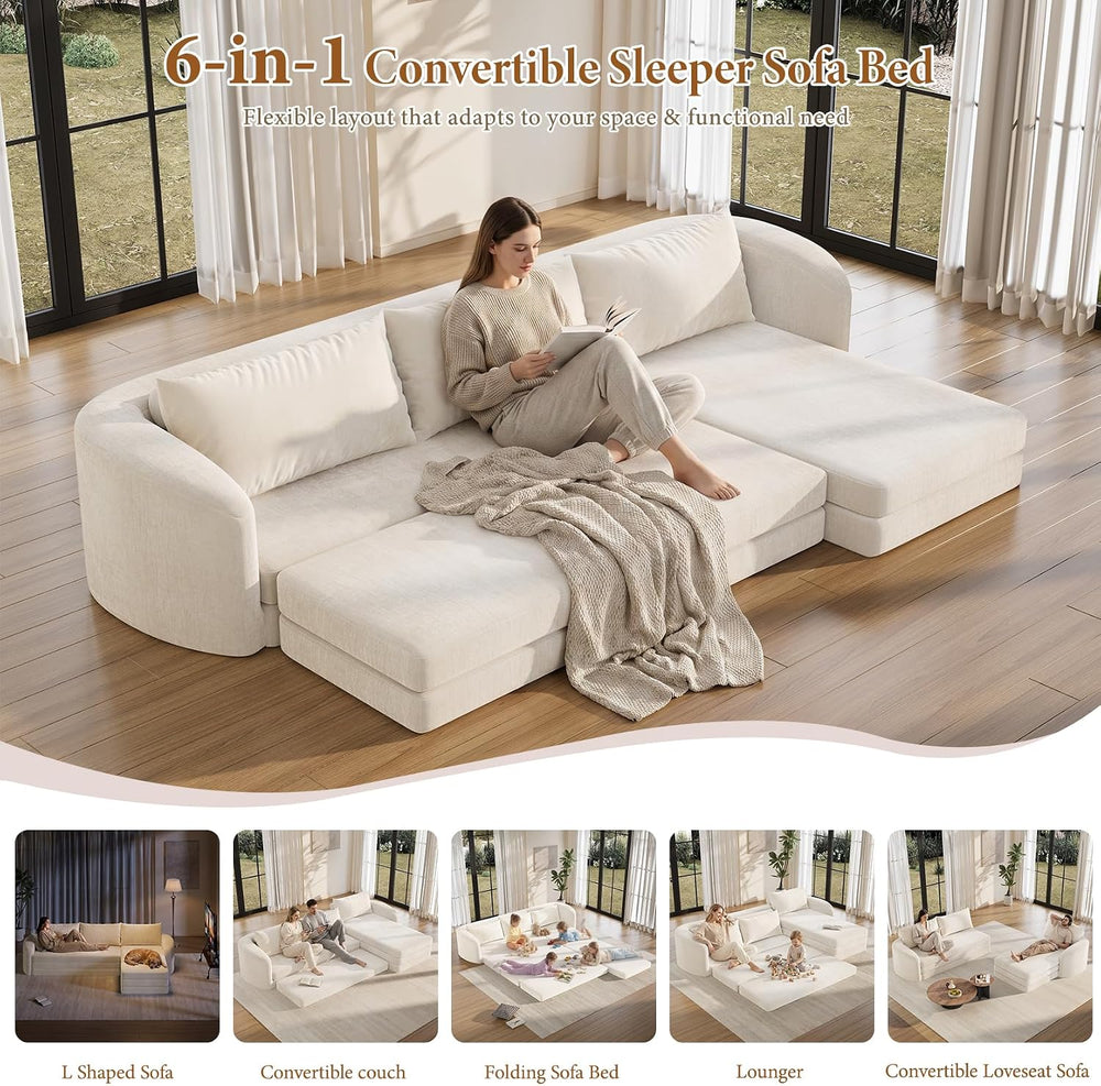 Vesgantti 6 in 1 Convertible Folding Sleeper Sofa Bed, No Assembly, Beige | 1...