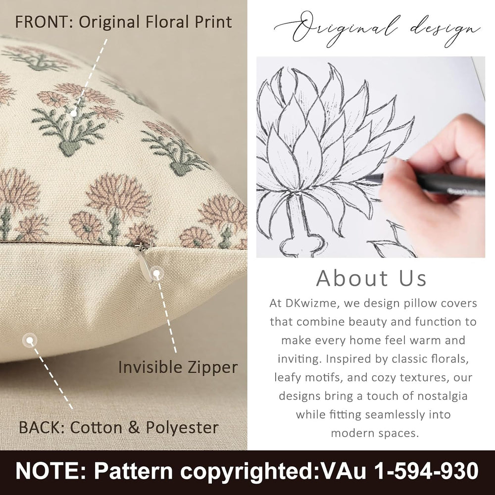Farmhouse Floral Pillow Covers 26x26 Set of 2, Country Botanical Throw Pillow...