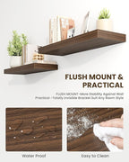 Marsmiles 30" Floating Shelves for Wall, Wooden Shelves with Invisible Brackets Set of 2, Rustic Farmhouse Wall Mounted Shelf for Kitchen Bathroom Living Room Study, Walnut