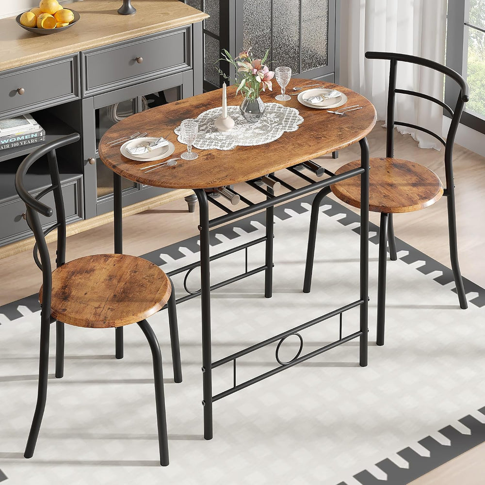 VECELO 3-Piece Dining Table Set for Kitchen Breakfast Nook, Wood Grain Oval T...