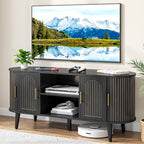 51" Fluted TV Stand, Mid-Century Modern Entertainment Center for Tvs up to 60" with Drawers and Fluted Doors, Curved TV Media Console Table with Sliding Doors for Living Room, Bedroom (51" Black)