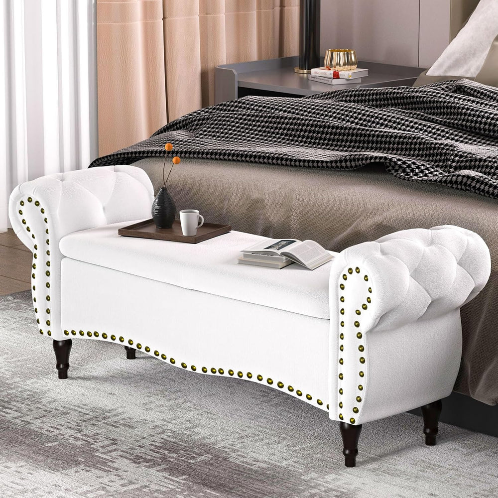 ZZW Storage Ottoman Bench, 51" Upholstered Bench & Ottoman with Safe...