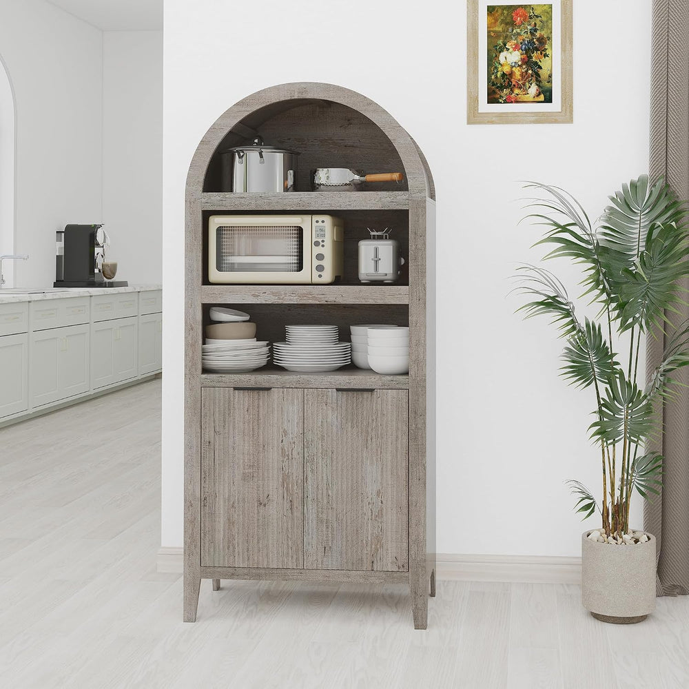 blini 70" Tall Arched Cabinet, Wooden Kitchen Pantry Arched Cabinet with...