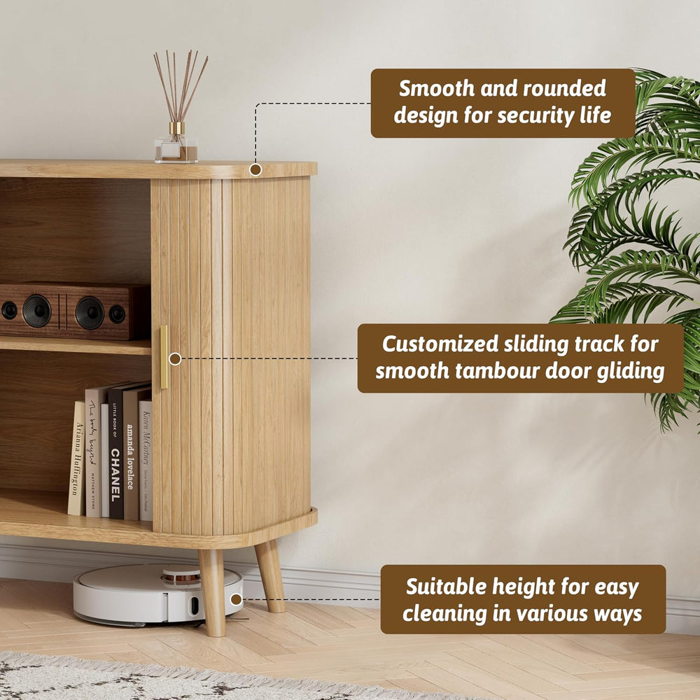 BORNOON Buffet Cabinet with Storage, Curved-Edge Fluted Storage Cabinet Sideb...