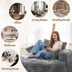 55''W 3.5CM Corduroy Single Foam Sofa, Oversized Round Chair with Pillows, Modern Sleeper for Living Rooms, Lounges, Nurseries and Projection Rooms, Wide-Arm Lounge Chair Armchair, Dark Grey