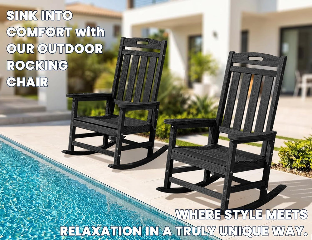 Oversized Outdoor Rocking Chair, HDPE Plastic High Back Rocking Chairs | Wood...