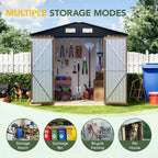 Breezz 8X6FT Outdoor Steel Storage Shed with Frame Floor,Clear Window, Lockable Doors, Weather-Resistant Metal Tool Shed for Garden, Backyard, Patio, and Utility Storage Brown