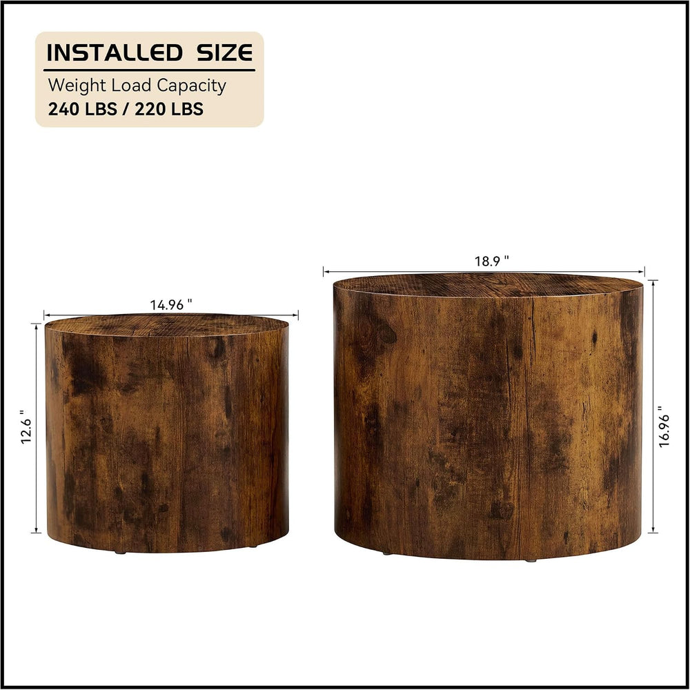 Nesting Coffee Table Set of 2, Modern Round Small Side Table Circle Accent En...