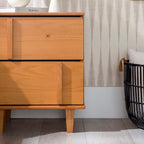 Walker Edison Sprague Contemporary Detailed Drawer Solid Wood Nightstand, 20 Inch, Caramel