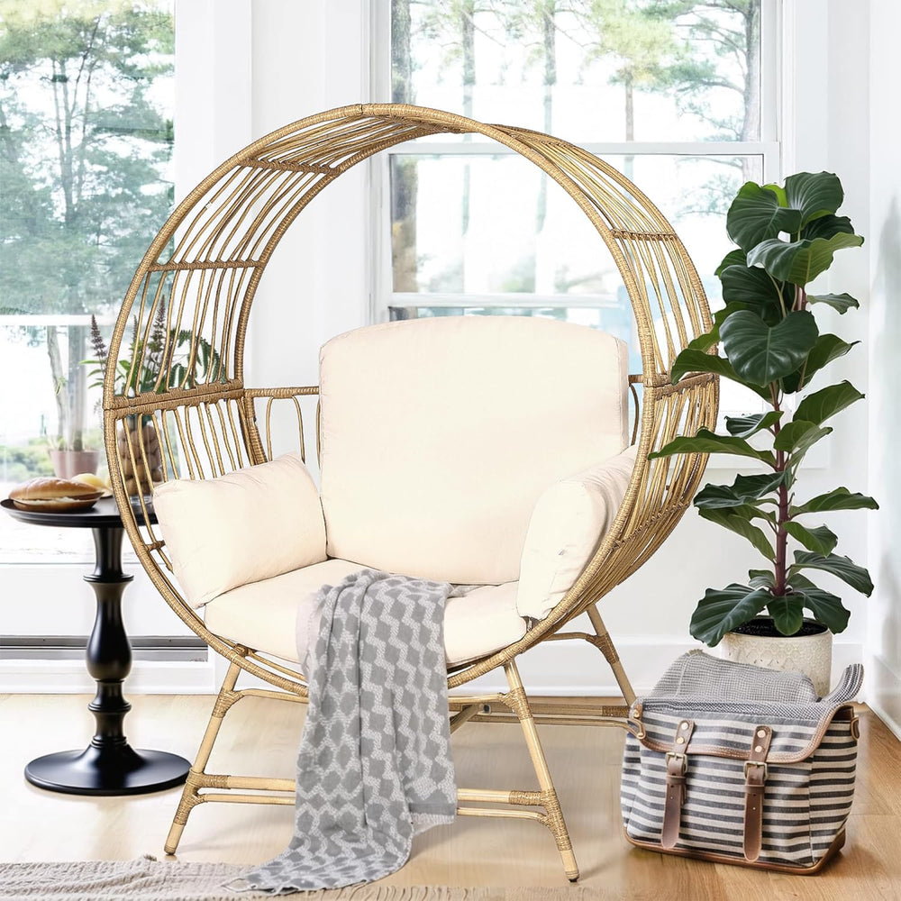 Fancyango Egg Chair Outdoor Indoor, Oversized Rattan Chair with Thicken Cushi...