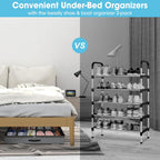 2 Pack Under Bed Shoe Storage Organizer for Closet, Fits Total 24 Pairs Foldable Underbed Shoes Containers Boxes Under the Bed Storage Bedding with Sturdy Handles&Clear Window for College Dorms, Grey
