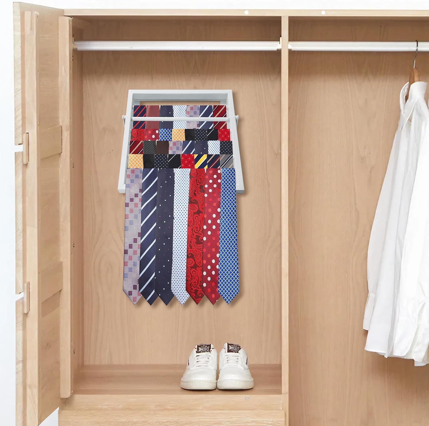 Tie Rack Wall Mounted, Adjustable Angle Tie Organizer for 60 Ties & Scarves | Holds up to 60 Ties, 10 Angle Slots, Wall-Mounted Easy Installation, Long-Lasting Design