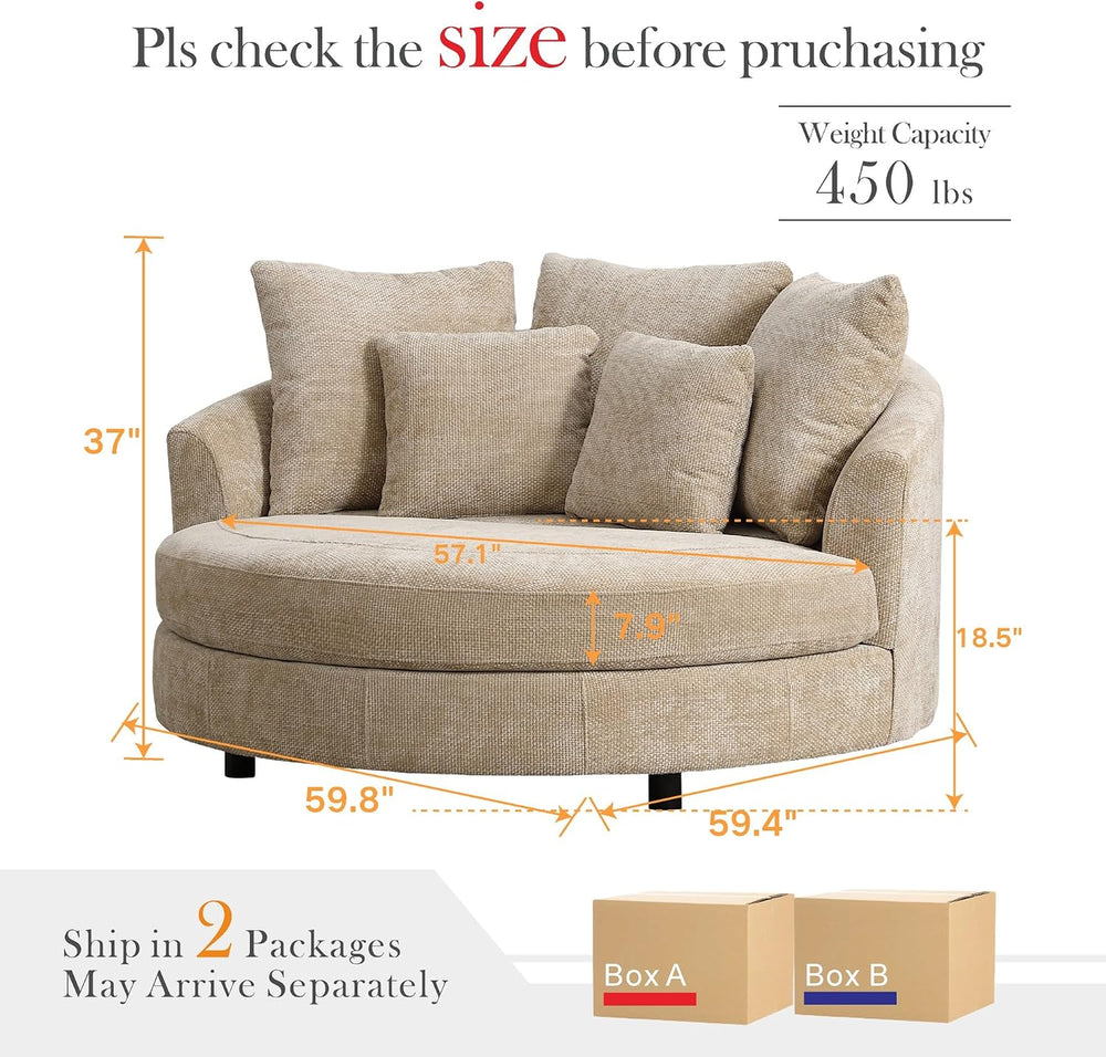 Aoiy & Wifon 59.8" W Oversized Barrel Chairs, Round Accent Chair wit...