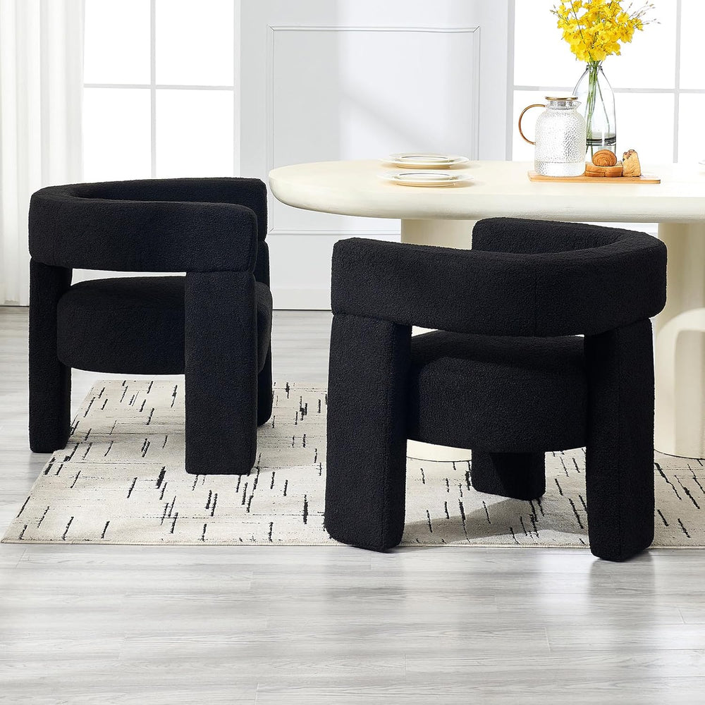 Sherpa Barrel Accent Chairs Set of 2, Modern Boucle Dining Room Chairs, Comfy...