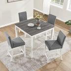 KEIKI 5-Piece Counter Height Dining Table Set with Square Table and 4 Upholstered Curved Backrset Chair, for 4 Person, Modern Wooden Table Set, Easy Assembly, for Kitchen, Dining Room, White+Gray