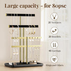 pickpiff Jewelry Holder Organizer with Velvet, Adjustable 10"-17" Tall, Metal Stand for Display Bracelet, Necklace, Earrings, Rings, Black and Gold