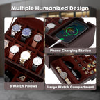 Dajasan Watch Box, Watch Case with Glass Lid, 8 Slot Watch Display Case, Large Watch Holder Organizer, Watch Storage Case for Men Women Boys Husband Dad, Gift Idea, PU Leather (Brown)