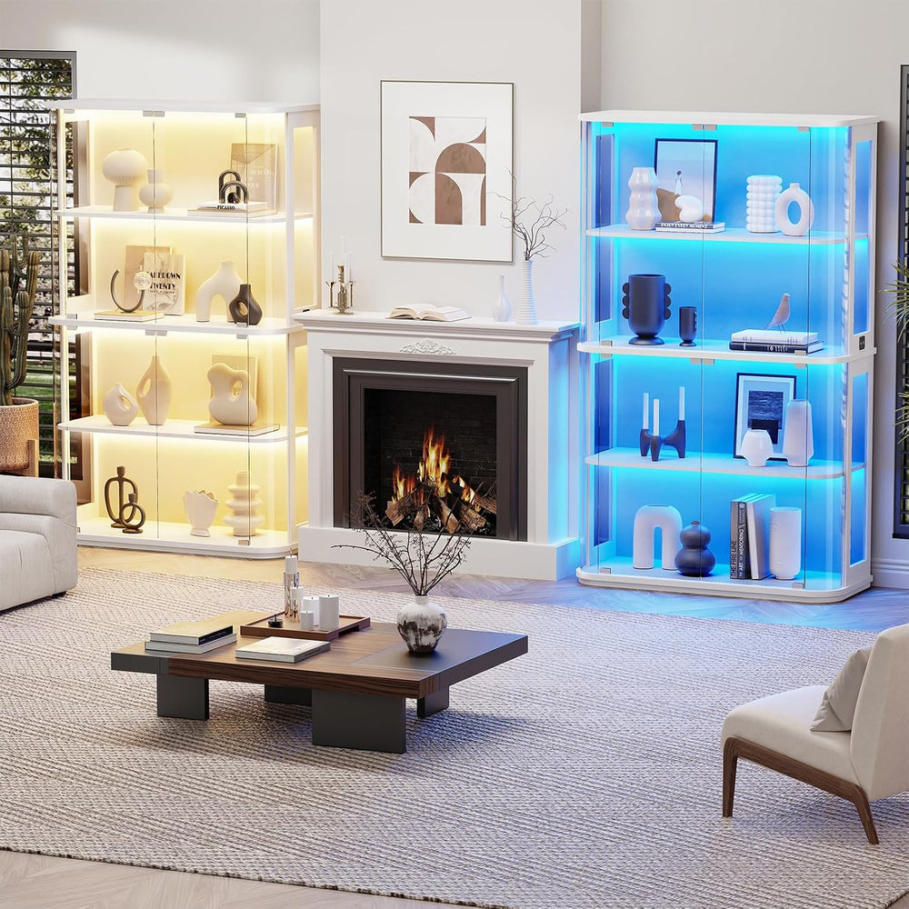 BROTTAR Large Rounded Display Cabinet with Glass Door, 4-Tier Curio Cabinet w...