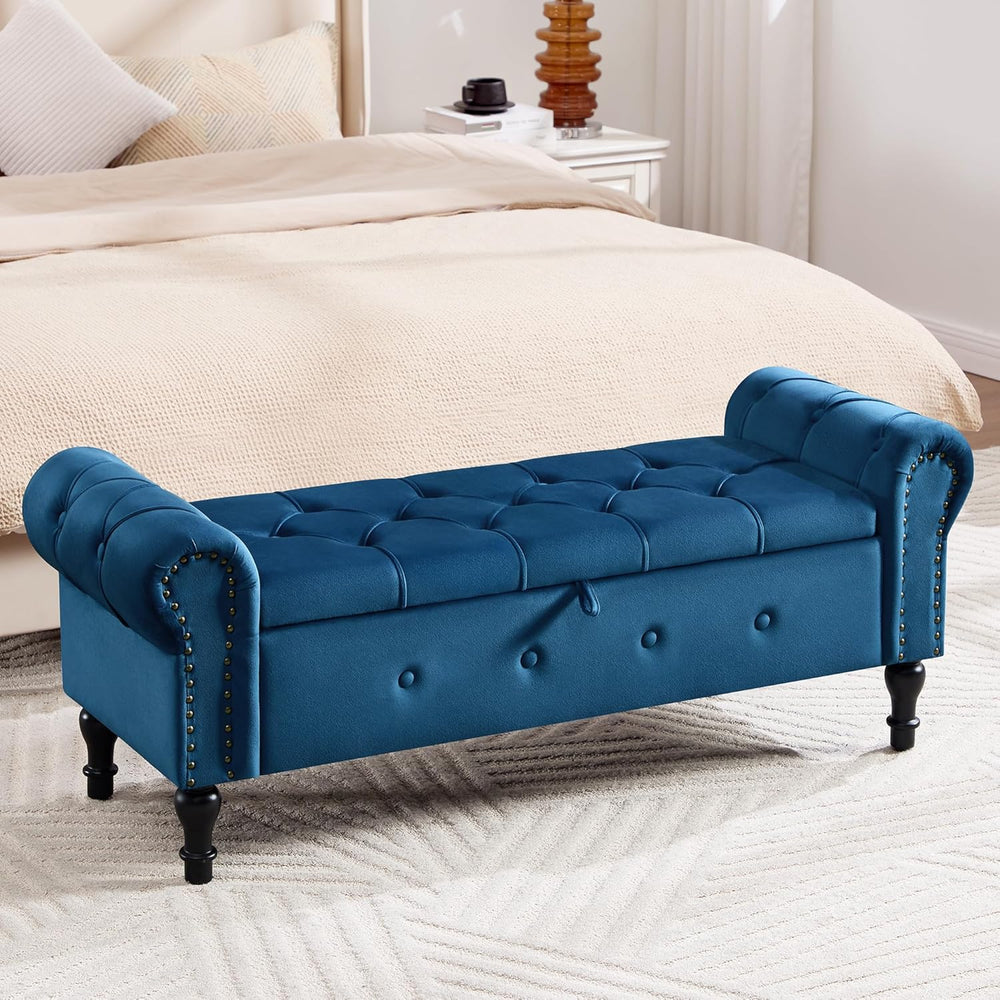 Storage Bench for Bedroom, Velvet 51" End of Bed Bench, Queen Size Bench...