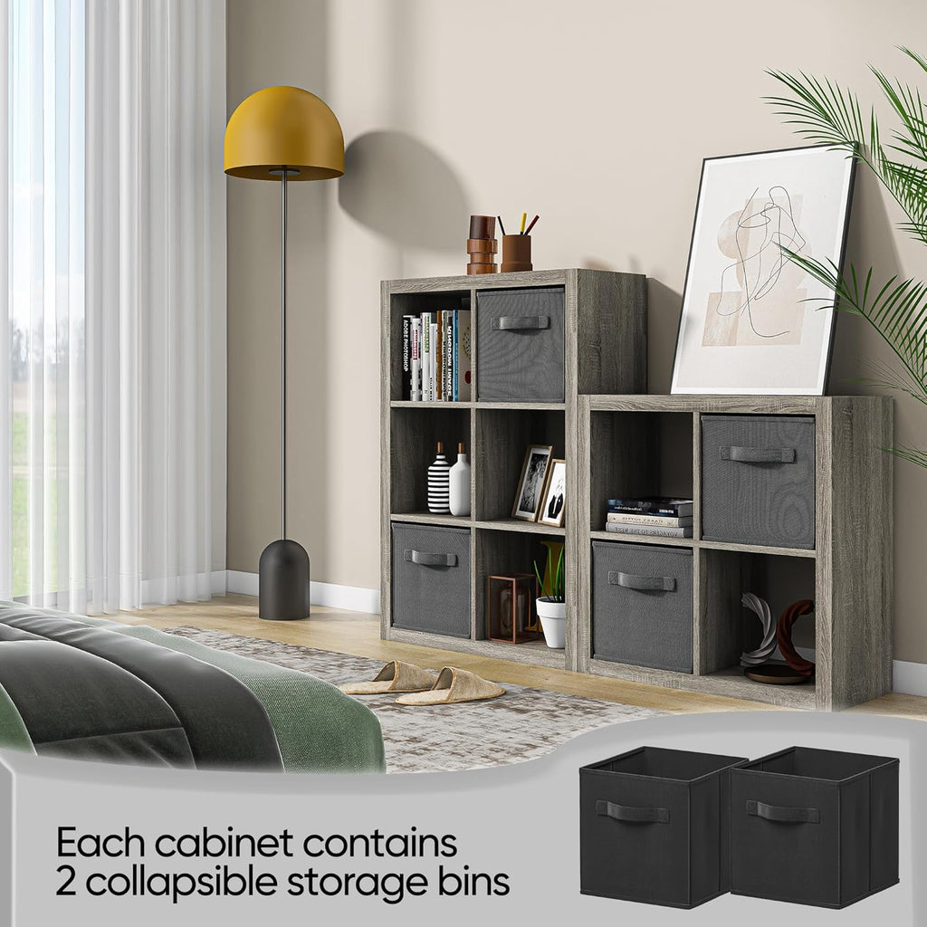 Bookshelf with Storage Bins, 8-Cube Storage Organizer, Modern Wood Open Bookcase, Multifunctional Display Shelf for Living Room, Bedroom, Home Office, Gray Oak