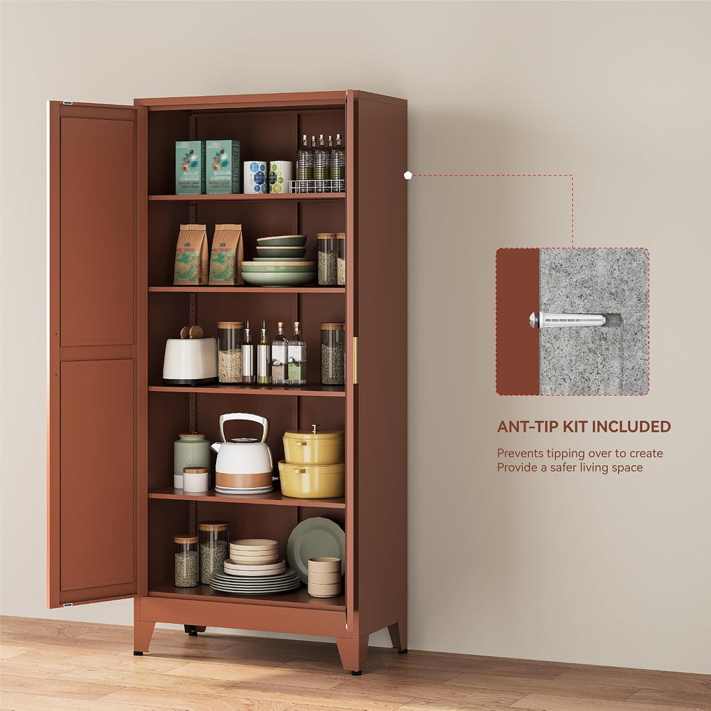 YAUWOH 71''Metal Cabinet with 4 Adjustable Shelves,5-Tier Pantry Stor...