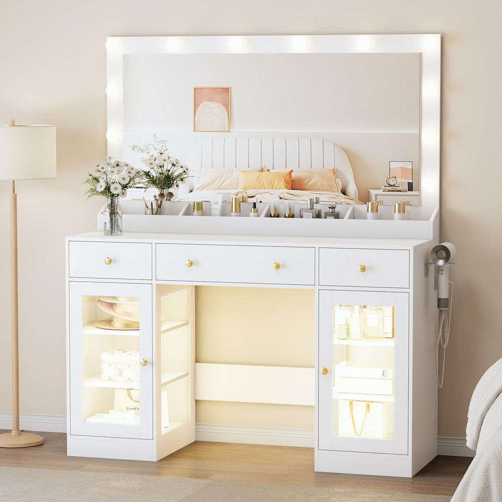 Thacuok Makeup Vanity with Large Mirror and Lights, 47''Wide Dressing...
