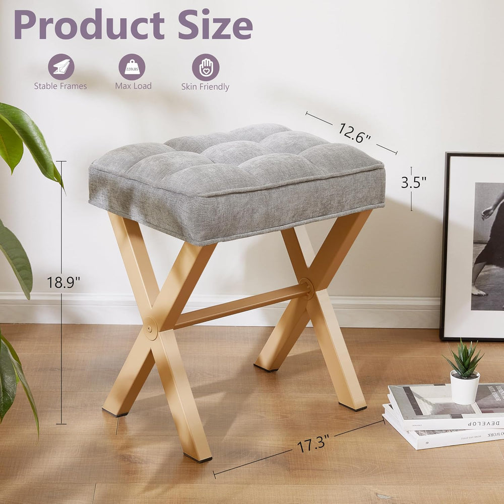 Royal Windsor Vanity Stool,Small Makeup Chair with Metal X Legs | Square Foot...