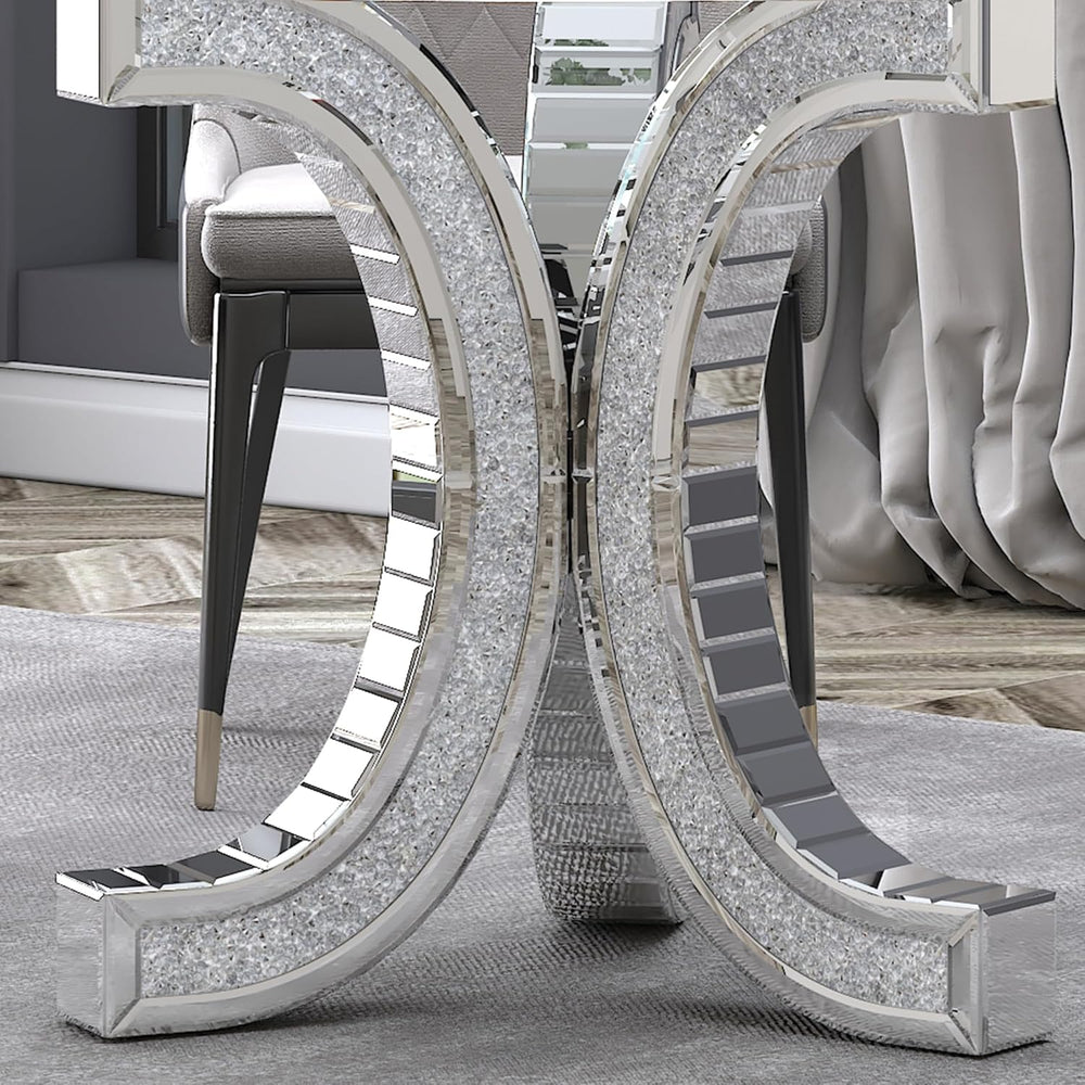 52" Round Glass Pedestal Dining Table with Tempered Glass Top, Mirrored ...