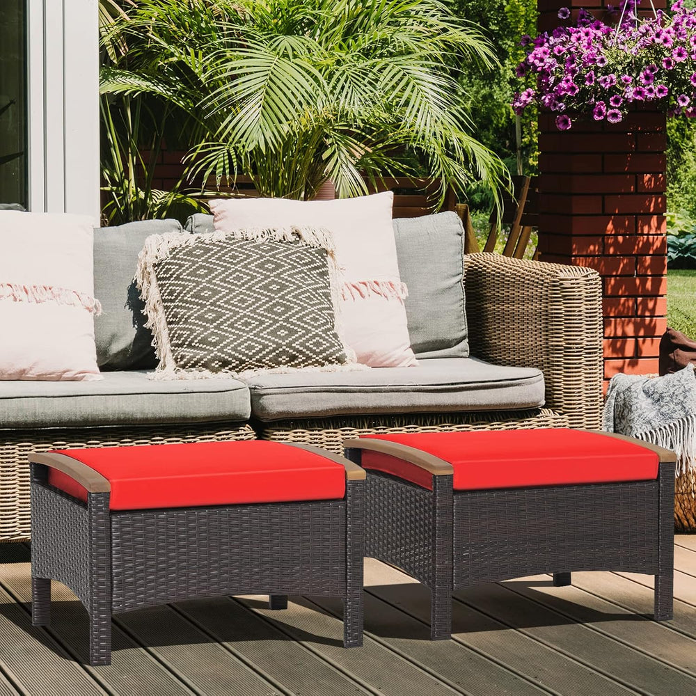 RELAX4LIFE Outdoor Wicker Ottomans for Patio - 2 Pieces PE Rattan Ottoman, Fo...