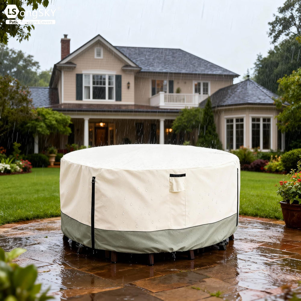 Round Patio Furniture Covers,600D Heavy Duty Waterproof Outdoor Furniture Cov...