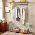 Industrial Pipe Clothing Racks, Rolling Garment Racks, Hall Tree on Lockable Wheels with Shelves and Shoes Storage, Heavy Duty Clothes Rack (two tiers garment rack)
