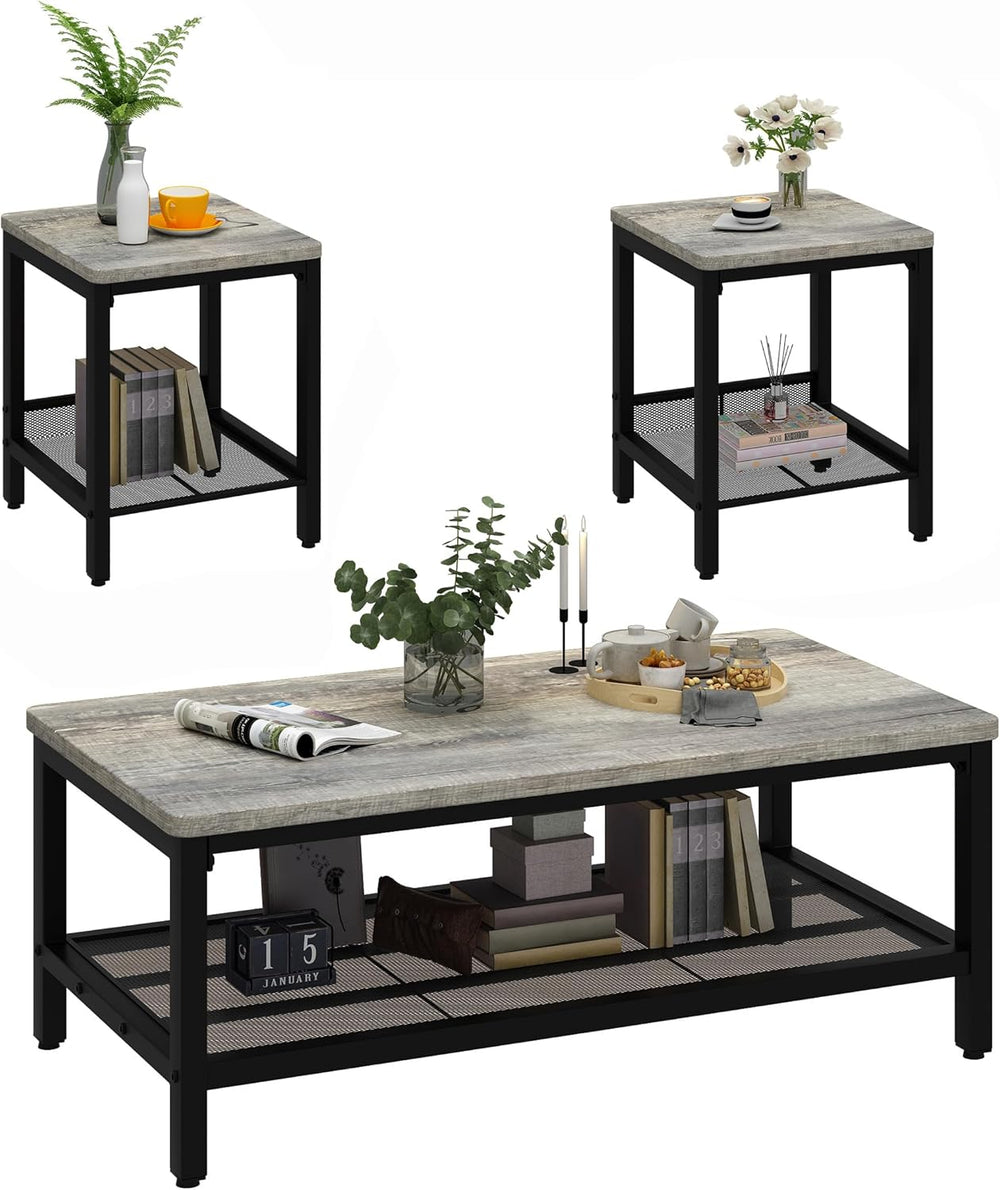 AWQM Coffee Table Set of 3, Coffee Table with 2 Square End Side Tables | Mode...