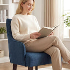 Farmhouse Dining Chairs Set of 2 Upholstered Linen Kitchen Chairs Accent Side Chair with Solid Wood Legs/Armrest for Living Room/Dining Room/Bedroom/Restaurant, Blue