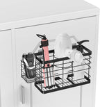 Hair Tool Organizer - Black Steel Wall Mounted Hair Dryer Holder with Removable Basket, 10.62"L x 4.33"W x 6.69"H, Ideal for Small Bathrooms
