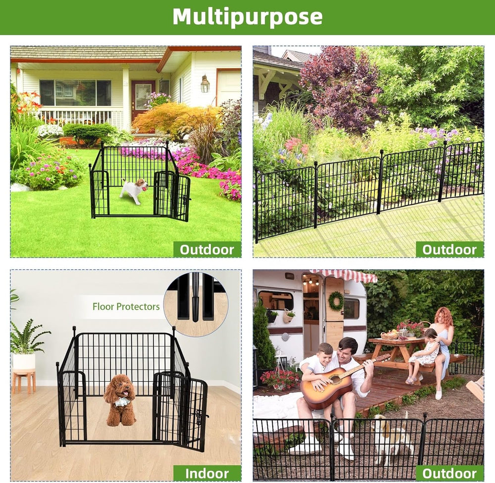 ADAVIN 48in Dog Fence, 4 Panels Tall Garden Fence with Low Threshold Gate