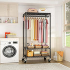 FUTASSI P6 Rolling Clothes Rack Heavy Duty, Clothing Racks for Hanging Clothes, Freestanding Garment Rack with Wheels, Portable Closet Rack Max Load 380 LBS, 35.5'' W x 14'' D x 74.6'' H, Black