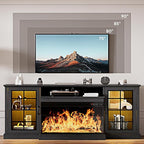 MXV 80'' Fireplace TV Stand, Farmhouse Entertainment Center with 3 Sided Glass TV Stand, Modern Media Console Table with Storage Drawers & Cabinets with LED Flame and Lights for Living Room, Black