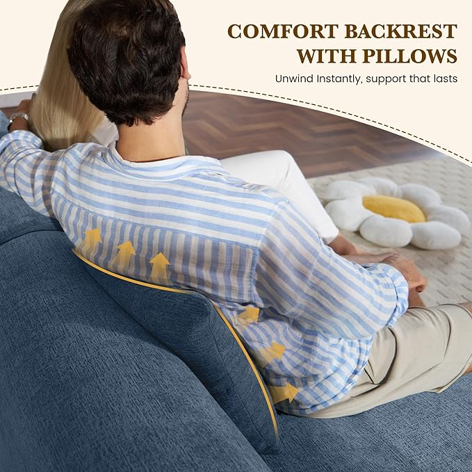 158" U Shaped Convertible Modular Couch, Cloud Couch Sectional with Ottoman, 6-Seater Chenille Boneless Couches for Living Room, Apartment, No Assembly, Blue 1PCS
