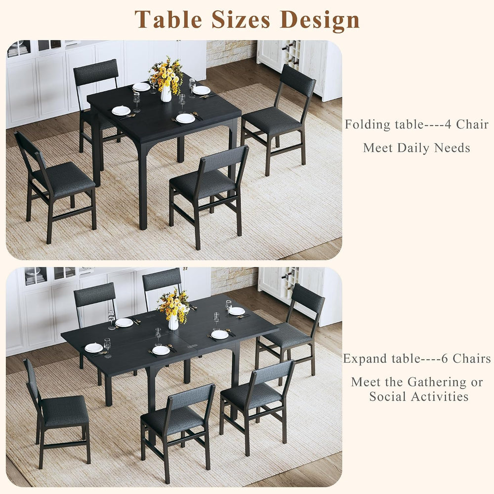 7-Piece Dining Table Set for 4-6, Extendable Kitchen Table Cushion Chairs Set...