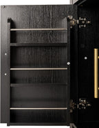 Farmhouse Tall Arched Kitchen Pantry Cabinet with Glass Barn Door – Adjustable Shelves & Built-in Racks for Dining Room & Living Room Storage (Black)