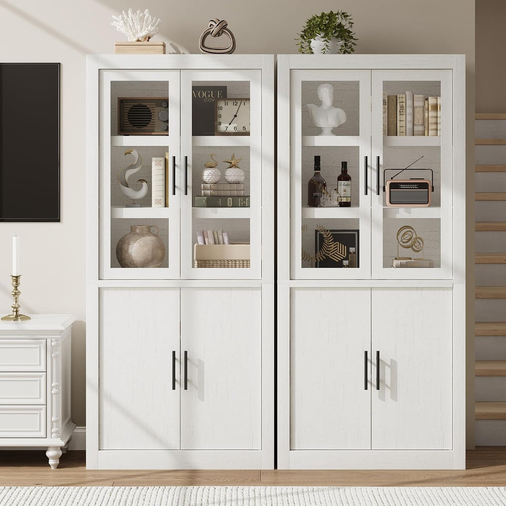 Garvee Tall Kitchen Pantry Cabinet, Farmhouse Wood Storage Cabinet with 4 Doo...