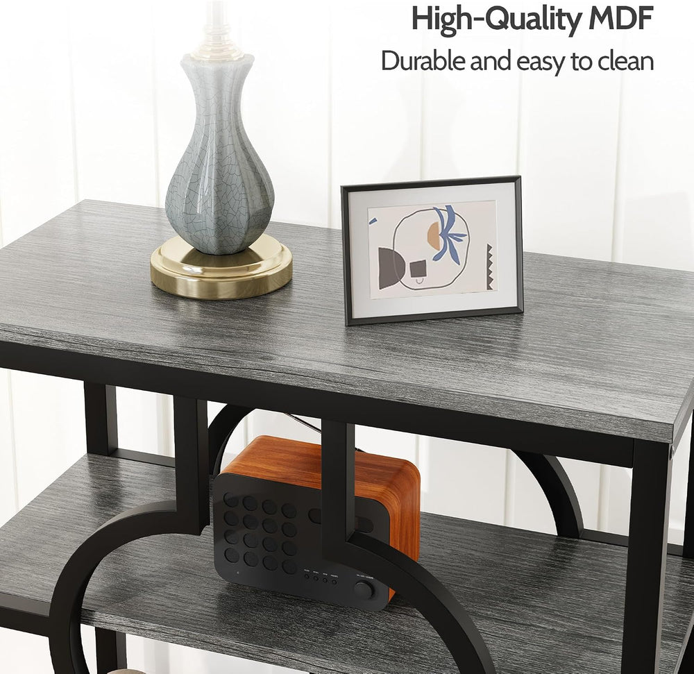 End Table Set of 2, Narrow Side Table with 3-Tier Storage Shelves, Wood Sofa ...