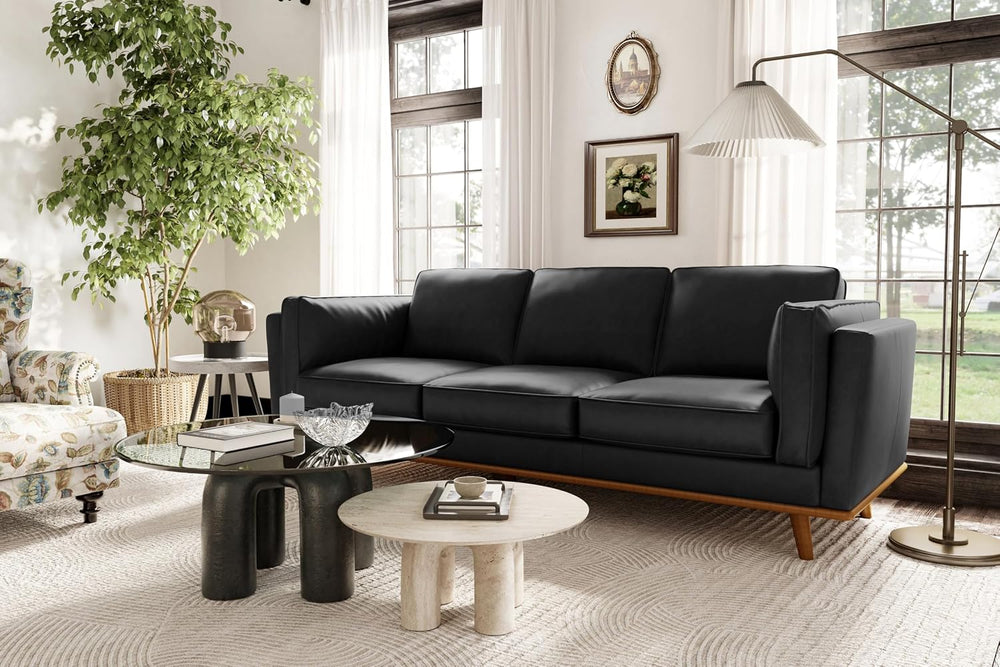 Valencia Artisan Full Leather Sofa 88” | Pure Full Italian Nappa Leather Couc...