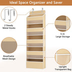1 Pack 5-Tier Over the Door Organizer, Heavy-Duty Large Deep Pocket Hanging With 5 Large Front & 6 Side Pockets With for Pantry, Kitchen, Bathroom, Dorm, Beige