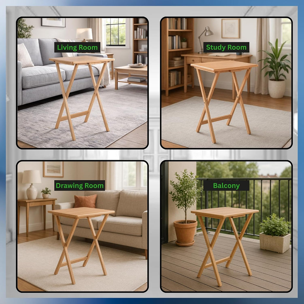 2-Piece Solid Wood TV Tray Table Set | Foldable Snack & Laptop Desk | Portable Folding Dinner Side Table | Space Saving | Natural Finish