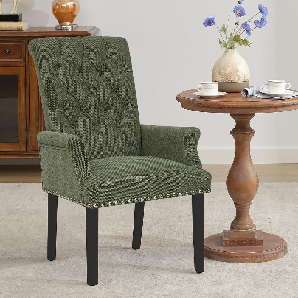 adochr Upholstered Fabric Accent Dining Chair, Arm Dining Chair with Elegant ...