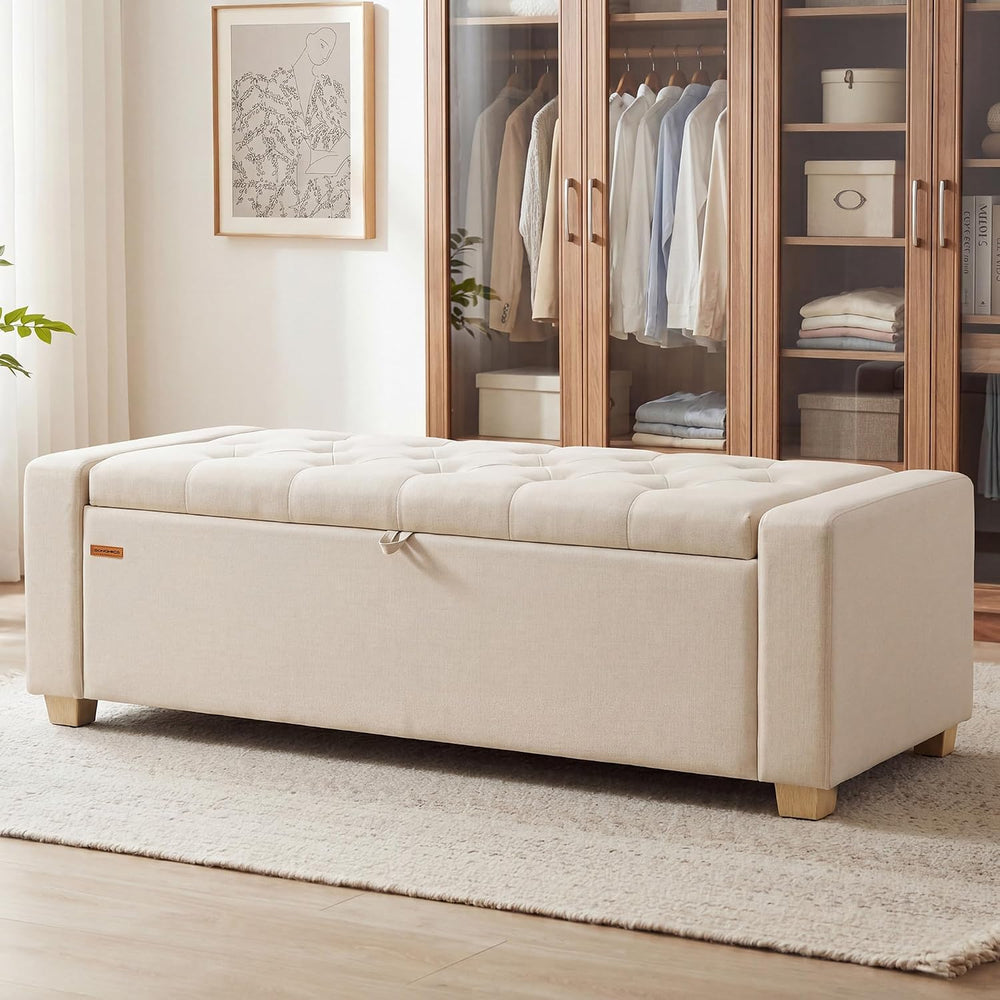 SONGMICS Storage Ottoman, 48 Inches Long Bed End Stool, Solid Wood Legs | But...