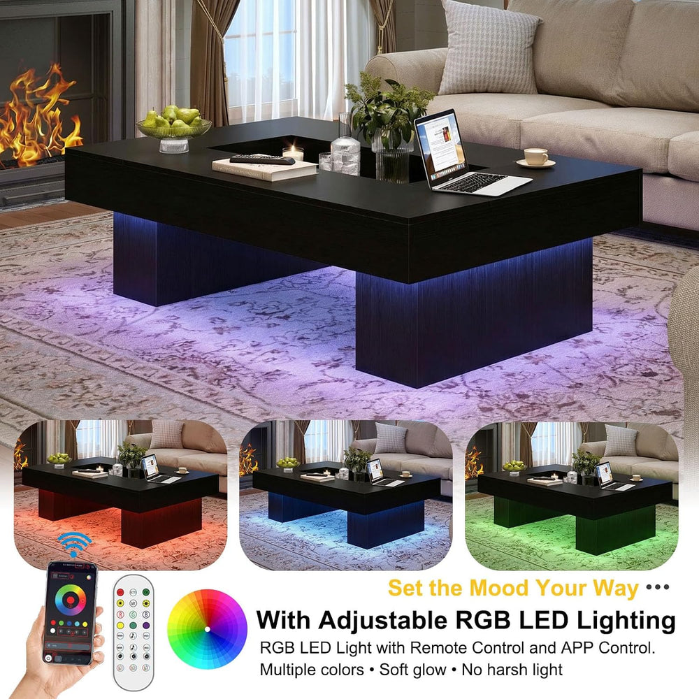 LVB 47"X31" Large Rectangle Black Oak Coffee Table with Storage Liv...