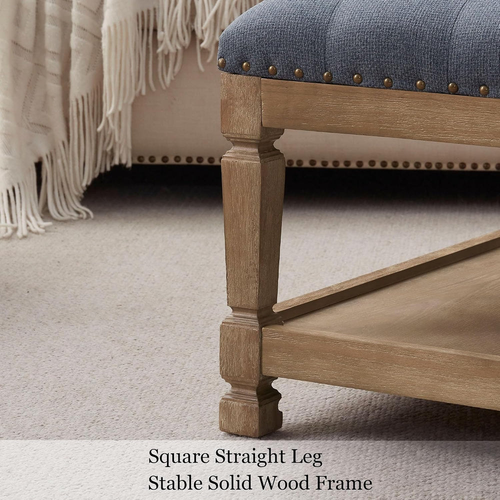 Ottoman Coffee Table,Square Wooden Upholstered Tufted Ottoman Foot Rest with ...