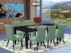 East West Furniture LGDA9-BLK-22 9 Piece Dining Set Includes a Rectangle Kitchen Table with Butterfly Leaf and 8 Polyester Fabric Parson Chairs, 42x84 Inch, Black
